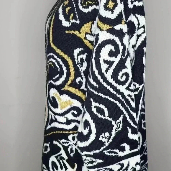80s Vintage Paisley Sweater 90s Gold Black White Metallic Geometric Size M or L - Picture 5 of 8